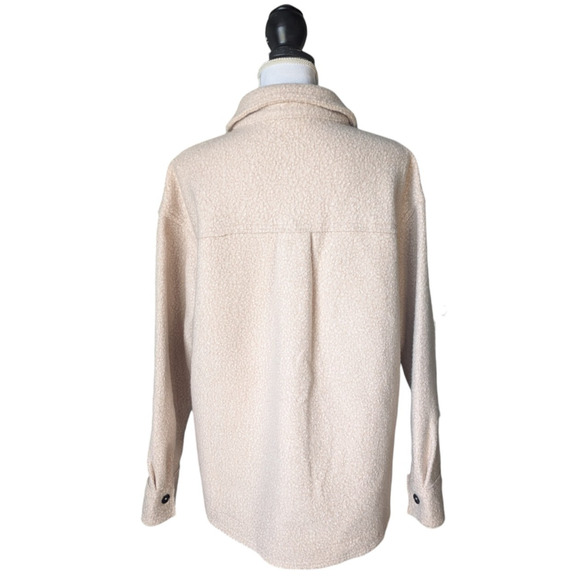 La Miel Blush Pink Tan Boucle Tan Thick Shacket Button Front Sz Small Oversized - Picture 2 of 6